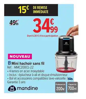 Carrefour Mini hachoir sans fil mandine offre