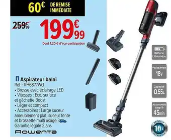 Carrefour Aspirateur balai rowenta offre