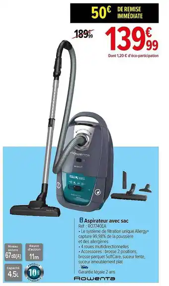 Carrefour Aspirateur avec sac rowenta offre