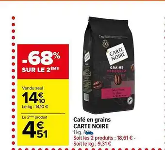 Carrefour Market Café en grain carte noire offre