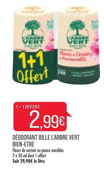 Match Déodorant bille L'ARBRE VERT bien-etre offre
