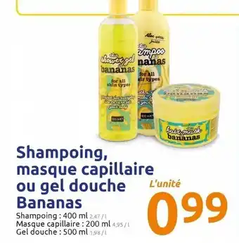 Shampooing masque capillaire ou gel douche Bananas
