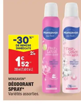 ALDI Monsavon Déodorant Spray offre