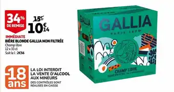 Auchan Bière blonde gallia non filtrée offre
