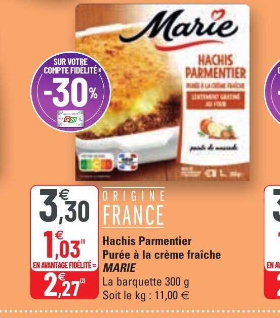 Promo Hachis Parmentier Purée à la crème fraîche Marie chez G20