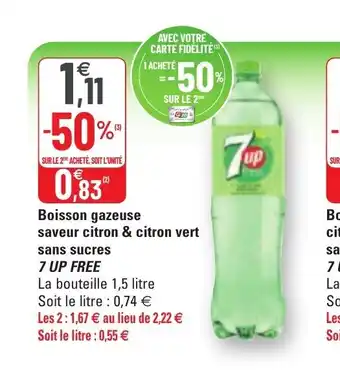 G20 Boisson Gazeuse Saveur Citron & Citron Vert Sans Sucres 7up Free offre