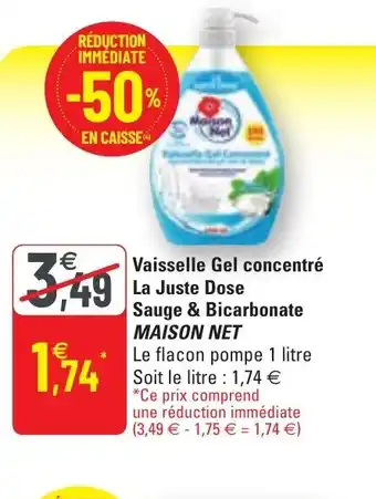 G20 Vaisselle Gel Concentré La Juste Dose Sauge Bicarbonate Maison Net offre