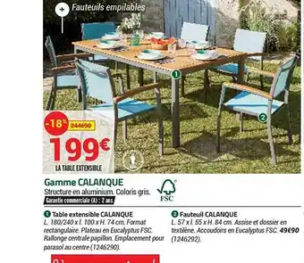 Bricorama Table Extensible Calanque, Fauteuil Calanque offre