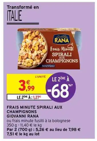 Frais Minute Spirali Aux Champignons Giovanni Rana