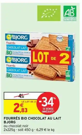 Intermarché Fourrés Bio Chocolat Au Lait Bjorg offre