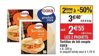 Cora x Carrefour Tortillas De Blé Souple Cora offre
