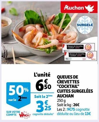 Auchan Queues de crevettes "cocktail" cuites surgelées auchan offre
