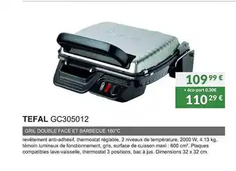 Tefal gc305012 gril double face et barbecue 180°c