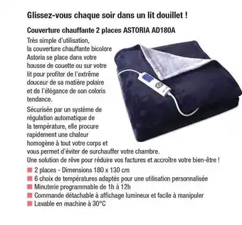 Couverture chauffante 2 places astoria ad180a