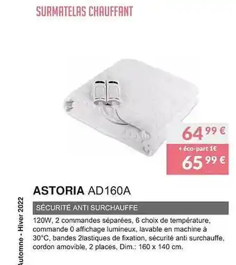 Surmatelas chauffant astoria ad160a