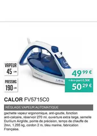 Calor fv5715c0 réglage vapeur automatique