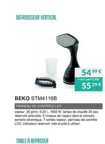 Copra Défroisseur vertical beko stm4116b offre