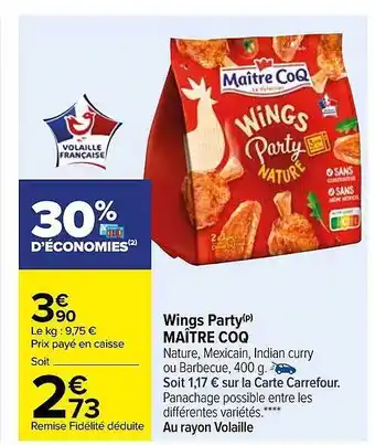 Carrefour Wings party maître coq offre