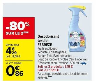 Carrefour Désodorisant textile febreze offre