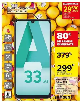 Carrefour Smartphone galaxy a33 samsung offre