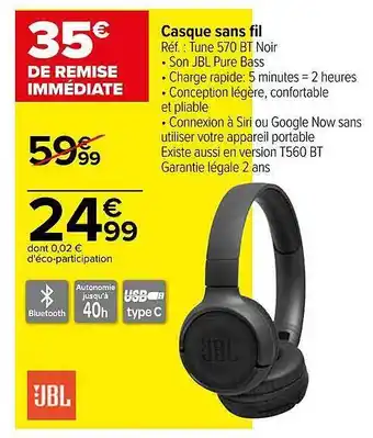 Carrefour Casque sans fil jbl offre