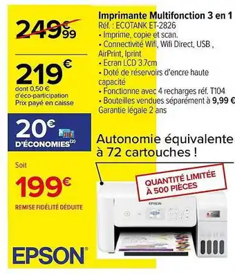 Carrefour Imprimante multifonction 3 en 1 epson offre