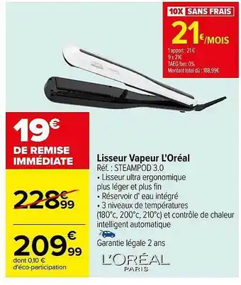 Carrefour Lisseur vapeur l'oréal paris offre