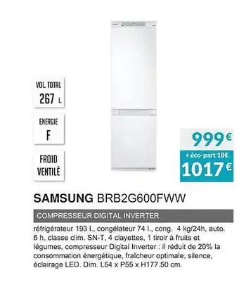 Copra Samsung brb2g600fww compresseur digital inverter offre
