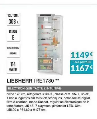 Copra Liebherr ire1780 électronique tactile intuitive offre