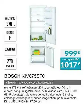 Copra Bosch kiv857sf0 répartition du froid lowfrost offre