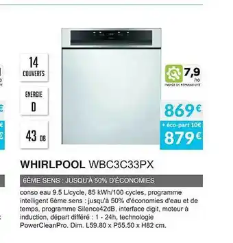 Whirlpool wbc3c33px 6 Úme sens : jusqu'à 50% d'économies