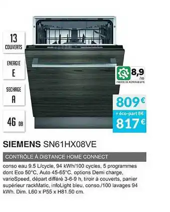 Siemens sn61hx08ve contrôle à distance home connect