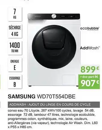 Copra Samsung wd70t554dbe addwash : ajout du linge en cours de cycle offre