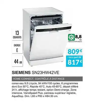 Siemens sn23hw42ve home connect, contrôle à distance