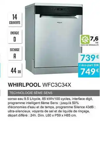 Copra Whirlpoool wfc3c34x technologie 6ème sens offre