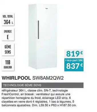 Copra Whirlpool sw8am2qw2 technologie 6ème sens offre