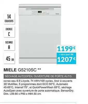 Copra Miele g5210sc séchage autoopen, ouverture de porte auto offre