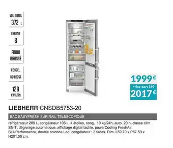 Copra Liebherr cnsdb5753-20 bac easyfresh sur rail télescopique offre