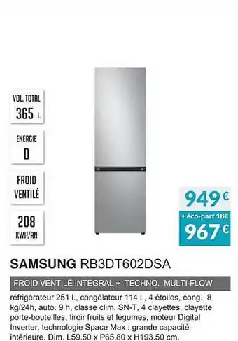 Copra Samsung rb3dt602dsa froid ventilé intégral + techno, multi-flow offre