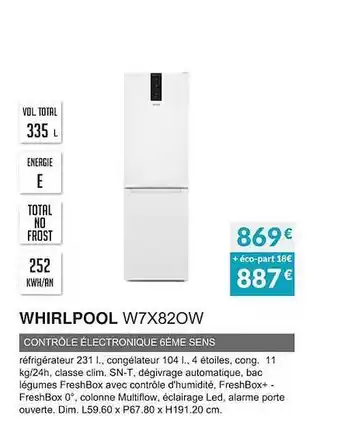 Copra Whirlpool w7x820w contrôle électronique 6ème sens offre