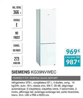 Copra Siemens kg39nvwec perfect fit, portes sans déport offre