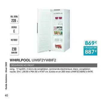 Copra Whirlpool uw6f2ywbif2 dégivrage no frost offre