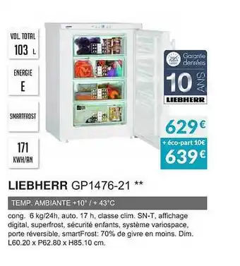 Copra Liebherr gp1476-21 temp.ambiante +10°-+43°c offre
