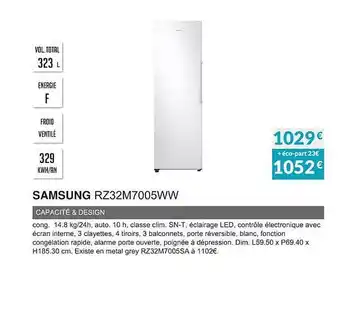 Copra Samsung rz32m7005ww capacité & design offre