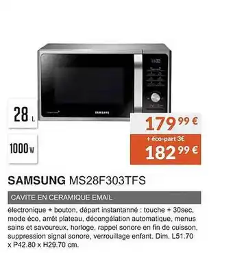 Copra Samsung ms28f303tfs cavité en céramique émail offre