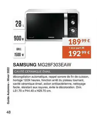 Copra Samsung mg28f303eaw cavité céramique émail offre