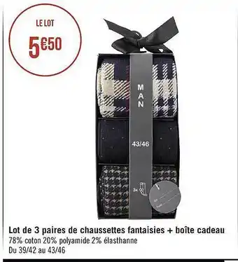 Casino Supermarchés Lot de 3 paires de chaussettes fantaisies + boîte cadeau offre