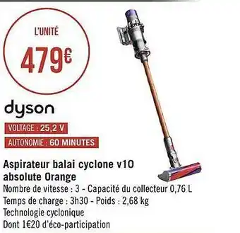 Aspirateur balai cyclone v10 absolute orange dyson