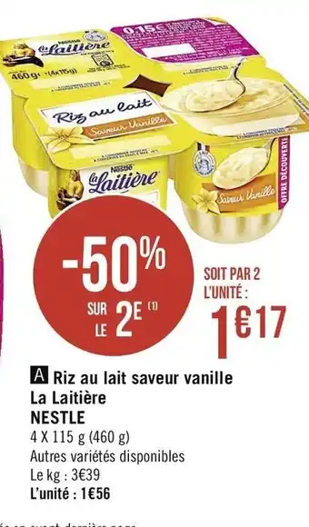 Riz au lai saveur vanille La Laitière