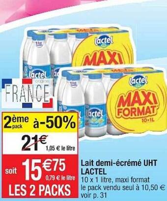 Cora x Carrefour Lait demi-écrémé uht lactel offre